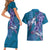 Hawaiian Turtle Love Couple Couples Matching Short Sleeve Bodycon Dress and Hawaiian Shirt - Sweet Hibiscus and Kakau Pattern Sapphire Color