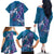 Hawaiian Turtle Love Couple Family Matching Off The Shoulder Long Sleeve Dress and Hawaiian Shirt - Sweet Hibiscus and Kakau Pattern Sapphire Color