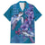 Hawaiian Turtle Love Couple Family Matching Off The Shoulder Long Sleeve Dress and Hawaiian Shirt - Sweet Hibiscus and Kakau Pattern Sapphire Color