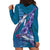 Hawaiian Turtle Love Couple Hoodie Dress - Sweet Hibiscus and Kakau Pattern Sapphire Color