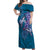 Hawaiian Turtle Love Couple Off Shoulder Maxi Dress - Sweet Hibiscus and Kakau Pattern Sapphire Color