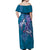 Hawaiian Turtle Love Couple Off Shoulder Maxi Dress - Sweet Hibiscus and Kakau Pattern Sapphire Color