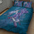 Hawaiian Turtle Love Couple Quilt Bed Set - Sweet Hibiscus and Kakau Pattern Sapphire Color