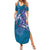 Hawaiian Turtle Love Couple Summer Maxi Dress - Sweet Hibiscus and Kakau Pattern Sapphire Color