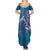 Hawaiian Turtle Love Couple Summer Maxi Dress - Sweet Hibiscus and Kakau Pattern Sapphire Color