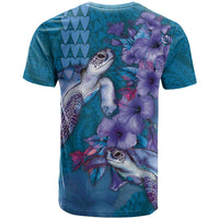 Hawaiian Turtle Love Couple T Shirt - Sweet Hibiscus and Kakau Pattern Sapphire Color LT03 - Polynesian Pride