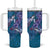 Hawaiian Turtle Love Couple Tumbler With Handle Sweet Hibiscus and Kakau Pattern Sapphire Color