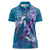 Hawaiian Turtle Love Couple Women Polo Shirt - Sweet Hibiscus and Kakau Pattern Sapphire Color