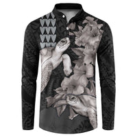 Hawaiian Turtle Love Couple Button Sweatshirt - Sweet Hibiscus and Kakau Pattern Grayscale Color LT03 Black - Polynesian Pride
