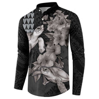 Hawaiian Turtle Love Couple Button Sweatshirt - Sweet Hibiscus and Kakau Pattern Grayscale Color LT03 - Polynesian Pride
