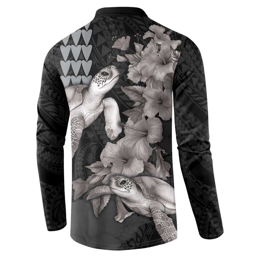 Hawaiian Turtle Love Couple Button Sweatshirt - Sweet Hibiscus and Kakau Pattern Grayscale Color LT03 - Polynesian Pride