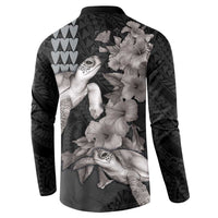 Hawaiian Turtle Love Couple Button Sweatshirt - Sweet Hibiscus and Kakau Pattern Grayscale Color LT03 - Polynesian Pride