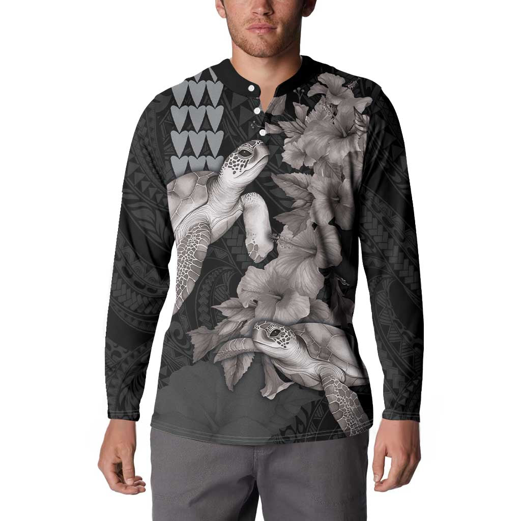 Hawaiian Turtle Love Couple Button Sweatshirt - Sweet Hibiscus and Kakau Pattern Grayscale Color LT03 - Polynesian Pride