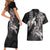 Hawaiian Turtle Love Couple Couples Matching Short Sleeve Bodycon Dress and Hawaiian Shirt - Sweet Hibiscus and Kakau Pattern Grayscale Color