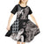 Hawaiian Turtle Love Couple Kid Short Sleeve Dress - Sweet Hibiscus and Kakau Pattern Grayscale Color