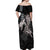 Hawaiian Turtle Love Couple Off Shoulder Maxi Dress - Sweet Hibiscus and Kakau Pattern Grayscale Color