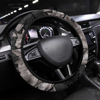 Hawaiian Turtle Love Couple Steering Wheel Cover - Sweet Hibiscus and Kakau Pattern Grayscale Color LT03 Universal Fit Black - Polynesian Pride