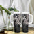 Hawaiian Turtle Love Couple Tumbler With Handle Sweet Hibiscus and Kakau Pattern Grayscale Color