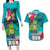 Hawaii Great Aloha Run 40th Anniversary Couples Matching Long Sleeve Bodycon Dress and Hawaiian Shirt With Turtle Mascot Marathon Hibiscus and Kakau LT03 Turquoise - Polynesian Pride