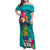 Hawaii Great Aloha Run 40th Anniversary Family Matching Off Shoulder Maxi Dress and Hawaiian Shirt With Turtle Mascot Marathon Hibiscus and Kakau LT03 Mom's Dress Turquoise - Polynesian Pride