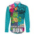 Hawaii Great Aloha Run 40th Anniversary Family Matching Puletasi and Hawaiian Shirt With Turtle Mascot Marathon Hibiscus and Kakau LT03 Dad's Shirt - Long Sleeve Turquoise - Polynesian Pride