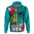 Hawaii Great Aloha Run 40th Anniversary Hoodie With Turtle Mascot Marathon Hibiscus and Kakau LT03 Zip Hoodie Turquoise - Polynesian Pride