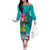 Hawaii Great Aloha Run 40th Anniversary Off The Shoulder Long Sleeve Dress With Turtle Mascot Marathon Hibiscus and Kakau LT03 Women Turquoise - Polynesian Pride