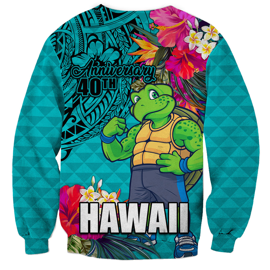 Hawaii Great Aloha Run 40th Anniversary Sweatshirt With Turtle Mascot Marathon Hibiscus and Kakau LT03 - Polynesian Pride