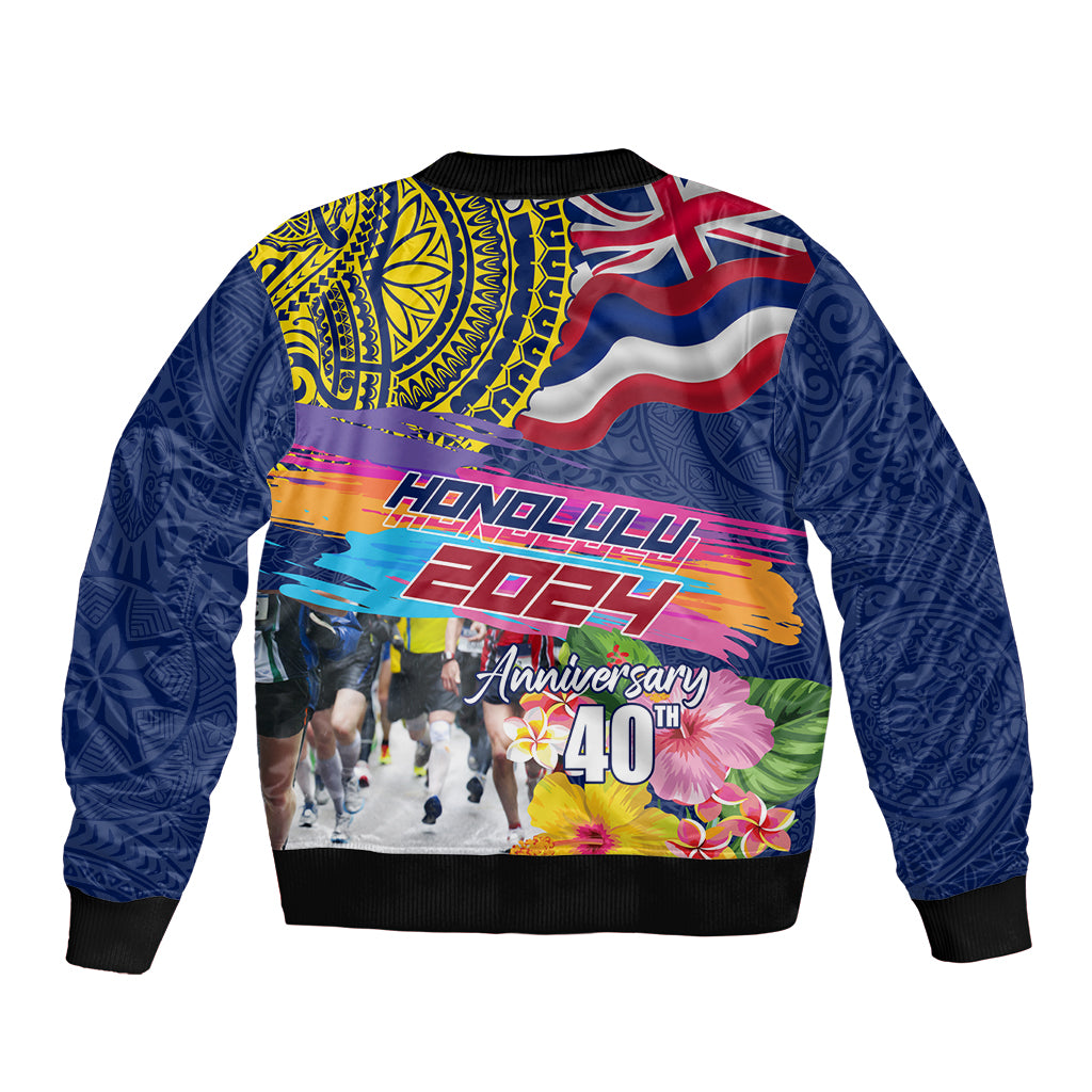 Hawaii Great Aloha Run 40th Anniversary Bomber Jacket Hibiscus and Kakau Pattern LT03 - Polynesian Pride