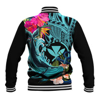 Hawaii Baseball Jacket Whale Mix Hibiscus and Kanaka Maoli LT03 - Polynesian Pride