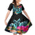 Hawaii Family Matching Off Shoulder Short Dress and Hawaiian Shirt Whale Mix Hibiscus and Kanaka Maoli LT03 Daughter's Dress Black - Polynesian Pride