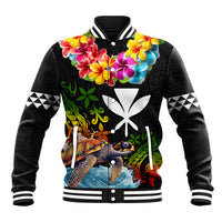 Hawaii Lei Day Baseball Jacket Hibiscus Wreath and Polynesian Pattern LT03 Unisex Black - Polynesian Pride