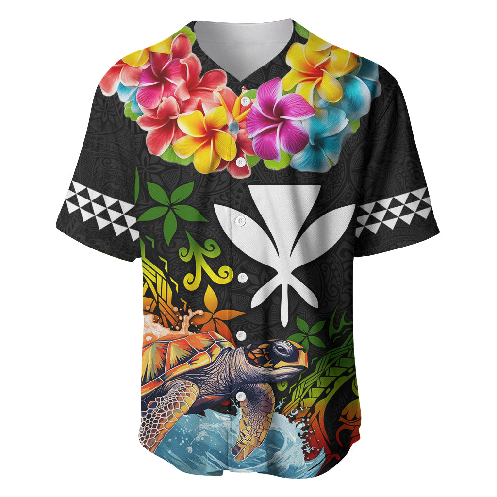 Hawaii Lei Day Baseball Jersey Hibiscus Wreath and Polynesian Pattern LT03 Black - Polynesian Pride