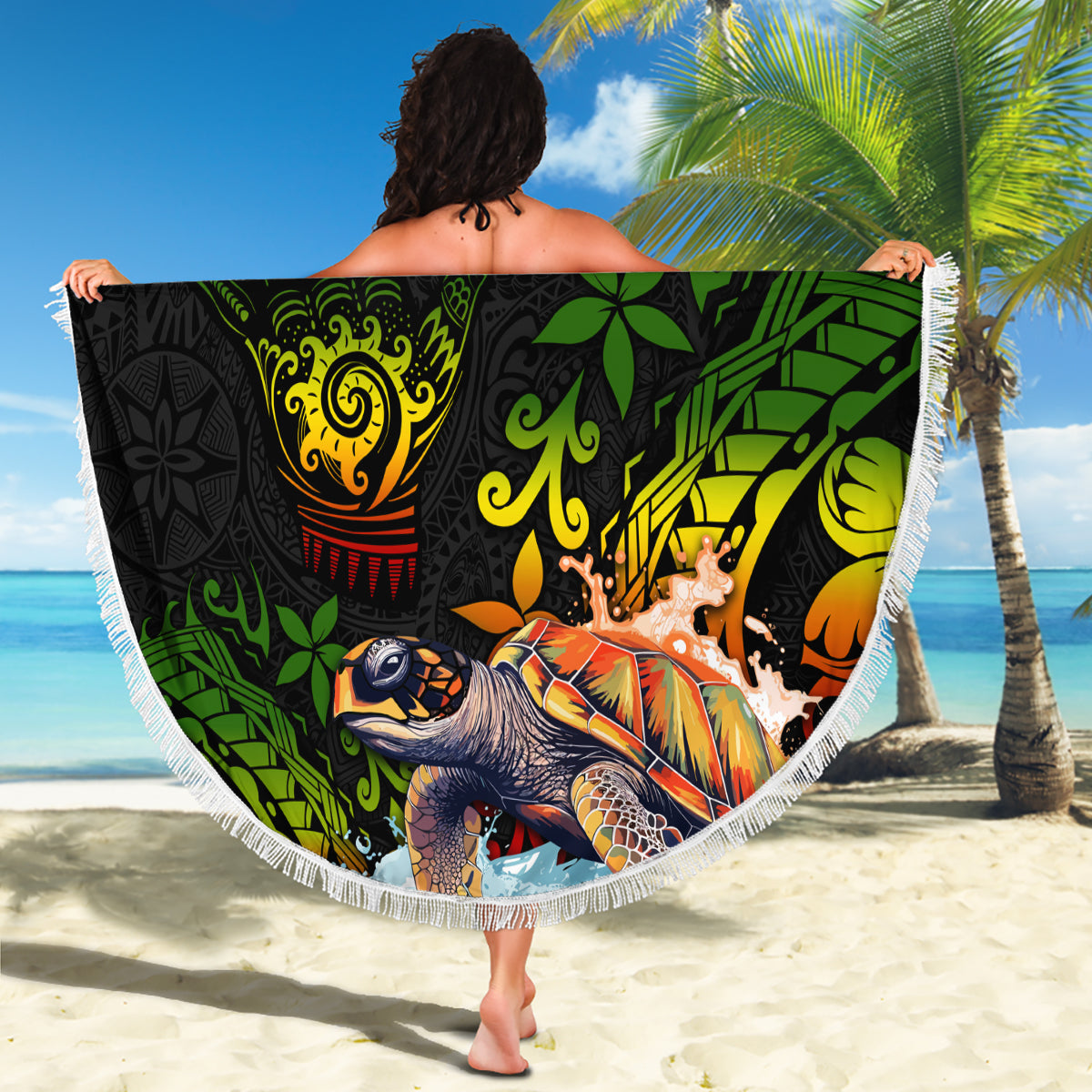 Hawaii Lei Day Beach Blanket Hibiscus Wreath and Polynesian Pattern LT03 - Polynesian Pride