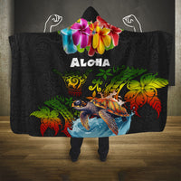 Hawaii Lei Day Hooded Blanket Hibiscus Wreath and Polynesian Pattern LT03 One Size Black - Polynesian Pride