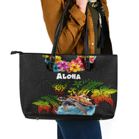 Hawaii Lei Day Leather Tote Bag Hibiscus Wreath and Polynesian Pattern LT03 - Polynesian Pride