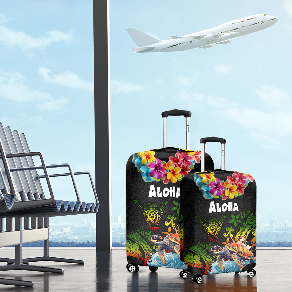 Hawaii Lei Day Luggage Cover Hibiscus Wreath and Polynesian Pattern LT03 - Polynesian Pride