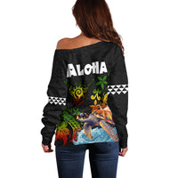 Hawaii Lei Day Off Shoulder Sweater Hibiscus Wreath and Polynesian Pattern LT03 - Polynesian Pride