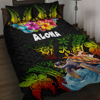 Hawaii Lei Day Quilt Bed Set Hibiscus Wreath and Polynesian Pattern LT03 Black - Polynesian Pride