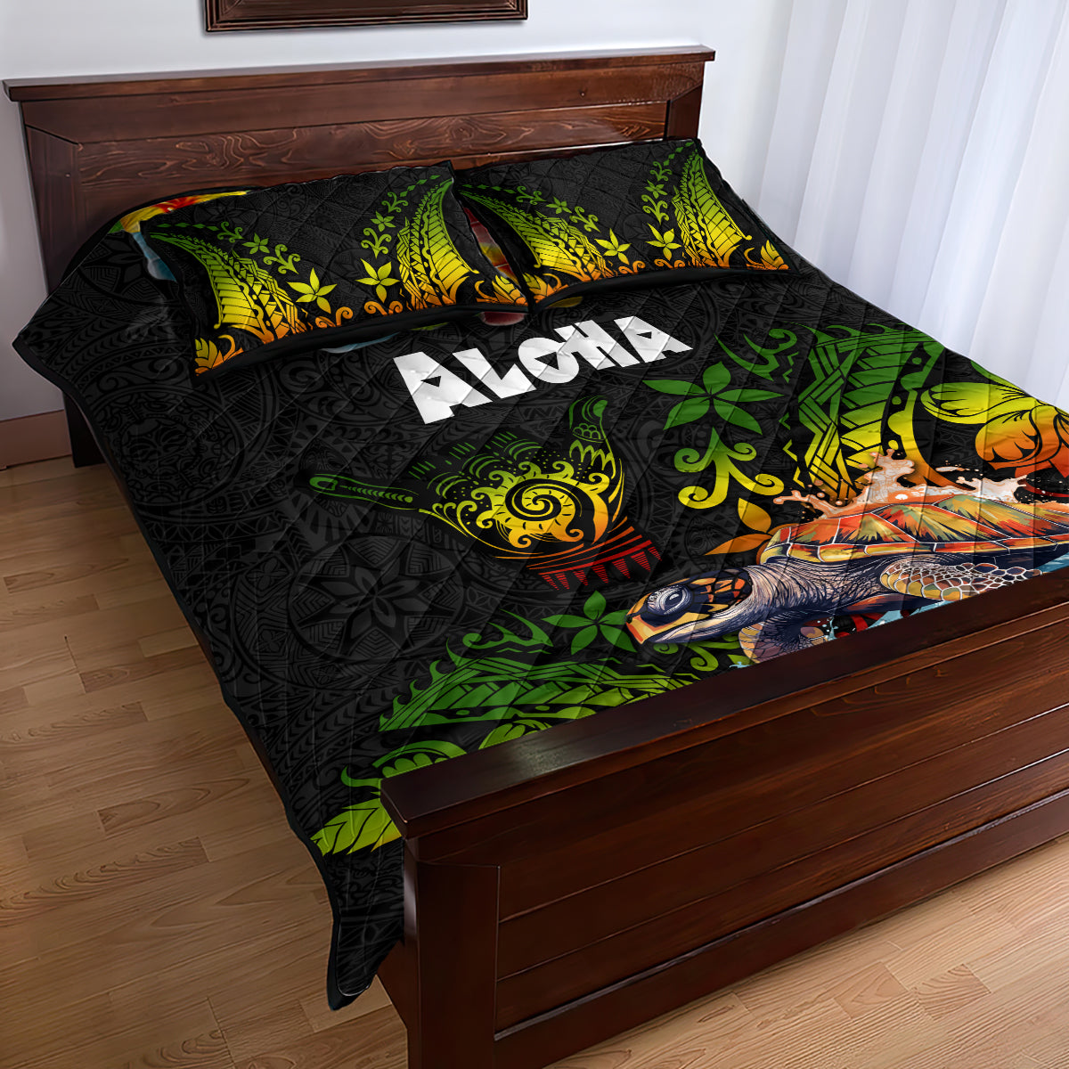 Hawaii Lei Day Quilt Bed Set Hibiscus Wreath and Polynesian Pattern LT03 - Polynesian Pride