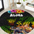 Hawaii Lei Day Round Carpet Hibiscus Wreath and Polynesian Pattern