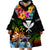 Hawaii Lei Day Wearable Blanket Hoodie Hibiscus Wreath and Polynesian Pattern