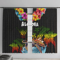 Hawaii Lei Day Window Curtain Hibiscus Wreath and Polynesian Pattern LT03 With Hooks Black - Polynesian Pride