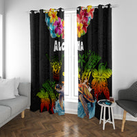 Hawaii Lei Day Window Curtain Hibiscus Wreath and Polynesian Pattern LT03 With Grommets Black - Polynesian Pride