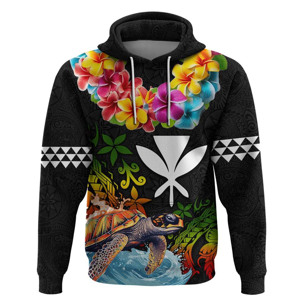 Hawaii Lei Day Zip Hoodie Hibiscus Wreath and Polynesian Pattern LT03 Pullover Hoodie Black - Polynesian Pride