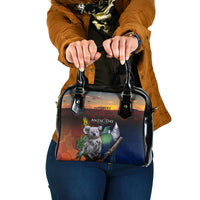 Australia and New Zealand ANZAC Day Shoulder Handbag Tui Bird and Koala mix Maori and Aboriginal Pattern LT03 One Size Black - Polynesian Pride