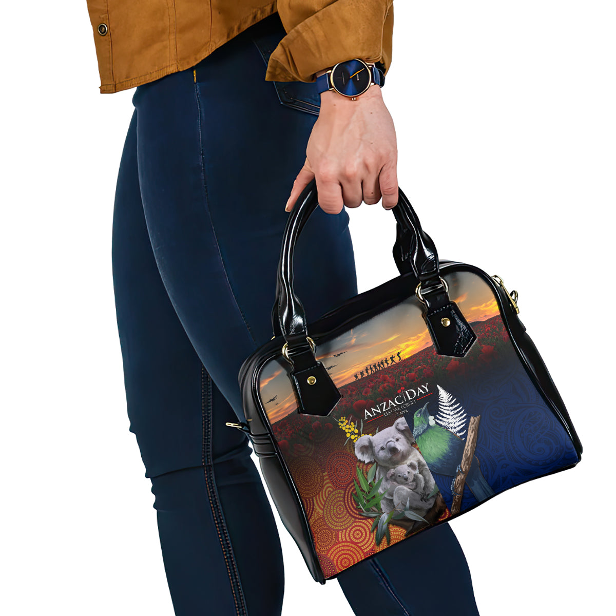 Australia and New Zealand ANZAC Day Shoulder Handbag Tui Bird and Koala mix Maori and Aboriginal Pattern LT03 - Polynesian Pride