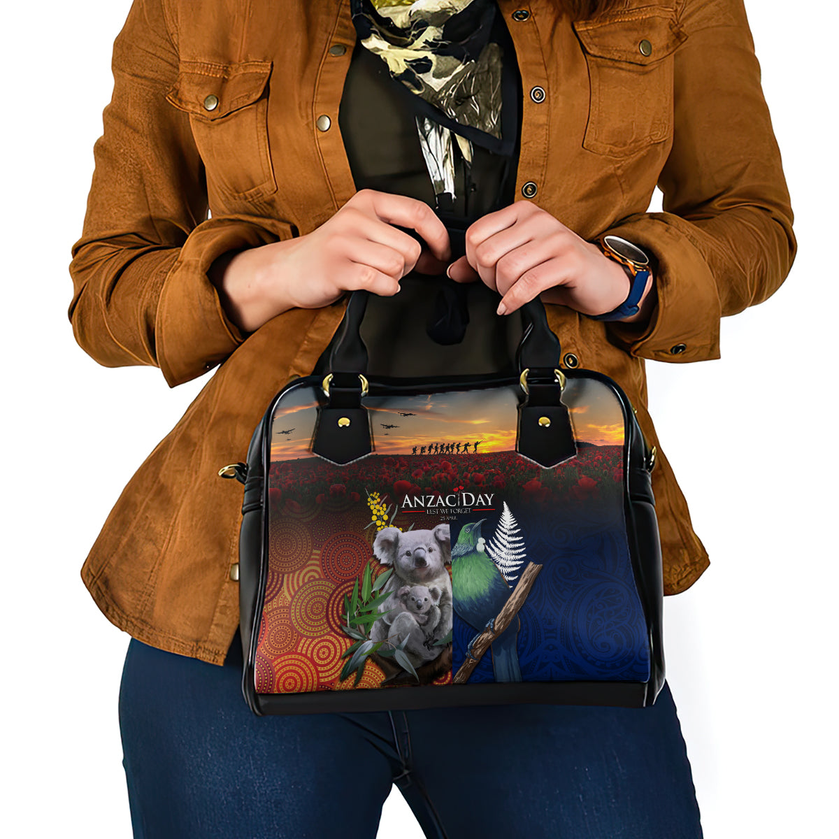 Australia and New Zealand ANZAC Day Shoulder Handbag Tui Bird and Koala mix Maori and Aboriginal Pattern LT03 - Polynesian Pride