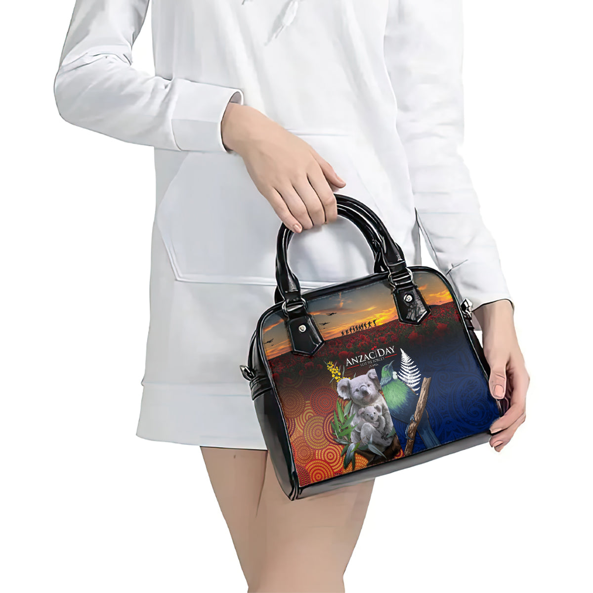 Australia and New Zealand ANZAC Day Shoulder Handbag Tui Bird and Koala mix Maori and Aboriginal Pattern LT03 - Polynesian Pride