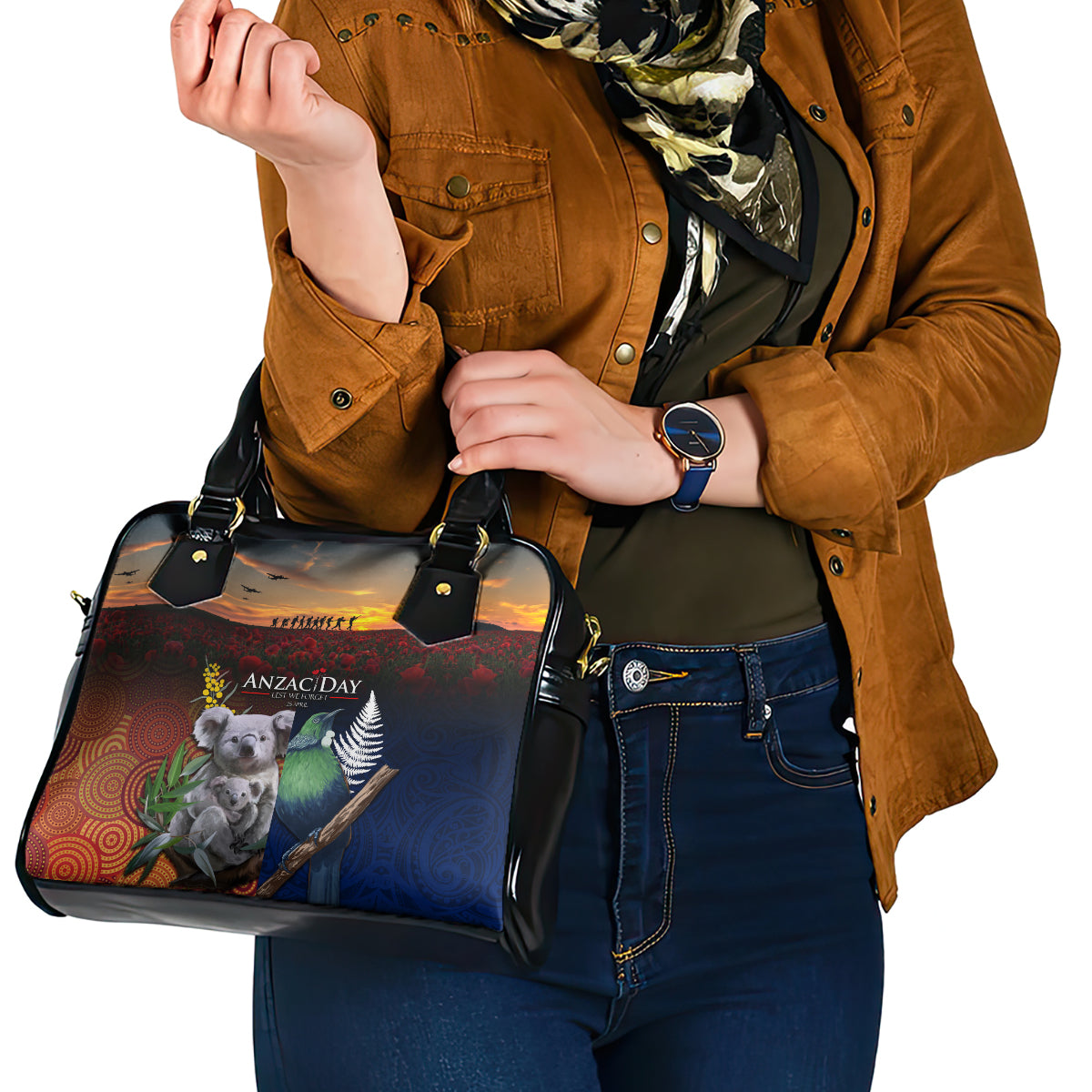 Australia and New Zealand ANZAC Day Shoulder Handbag Tui Bird and Koala mix Maori and Aboriginal Pattern LT03 - Polynesian Pride